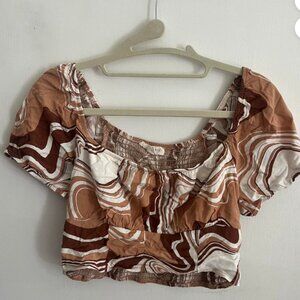 Brown and white swirl crop top
